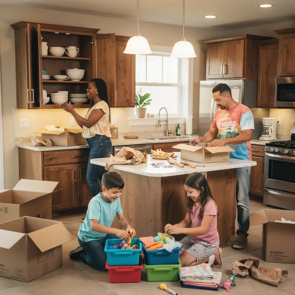 Zespół ekspertów omawiający porady dotyczące dnia przeprowadzki w biurze doradczym.